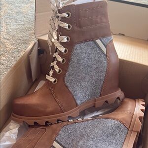Brown and Gray Women's Wedge Boots